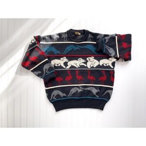 vtg Zignature Australia kangaroo koala emu‎ gray wool sweater